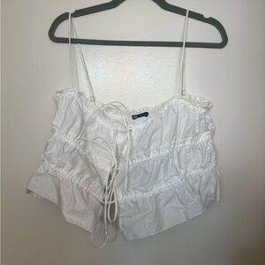 Zara White Ruffled Crop Top size medium